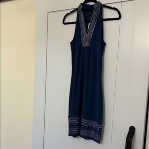 Navy Blue Halter Dress with White Accents